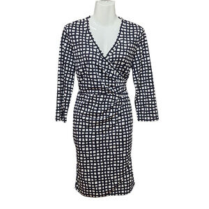 The Limited Faux Wrap Dress Medium Black White V Neck 3/4 Sleeves‎